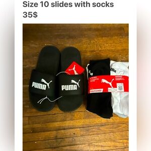 Puma slides size 10 with socks bundle pack